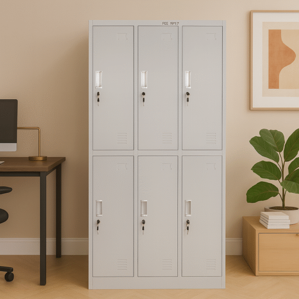 6-Door Metal Locker with Hanger, Mirror & Partition - Image 3