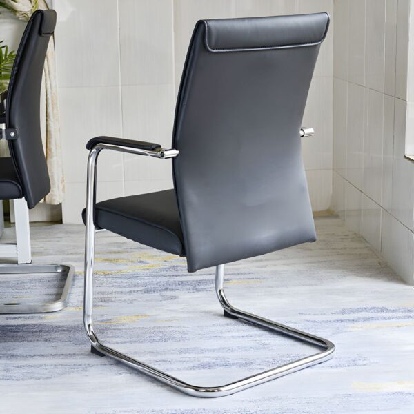 Modern Leather Visitor Chair – Chrome Sled Base & Cushioned Back - Image 2