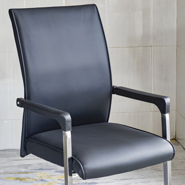Modern Leather Visitor Chair – Chrome Sled Base & Cushioned Back - Image 3