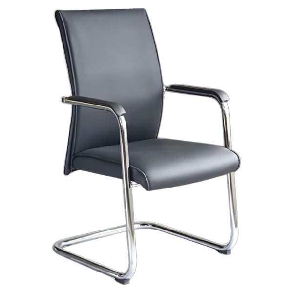 Modern Leather Visitor Chair – Chrome Sled Base & Cushioned Back - Image 4