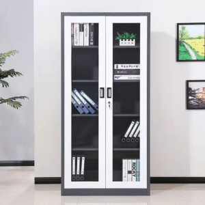 2 door Metallic filing cabinet with glass front