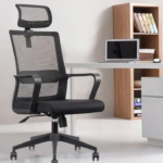 High-back mesh office chair.