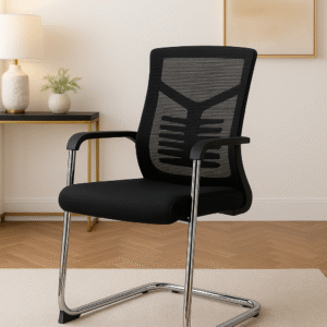 Modern Black Mesh Visitor Chair with Chrome Cantilever Frame