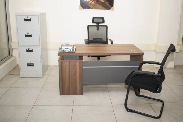 1.4M Modern Office Desk – Walnut Finish with Grey Front Panel - Image 2