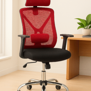 Ergonomic Red Mesh Office Chair with Headrest