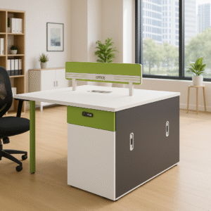 Modern One-User Modular Workstation – White & Green Finish