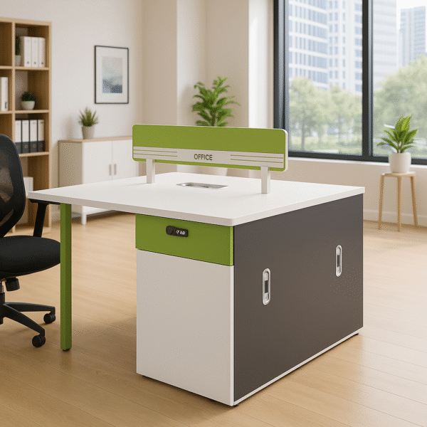 Modern One-User Modular Workstation – White & Green Finish
