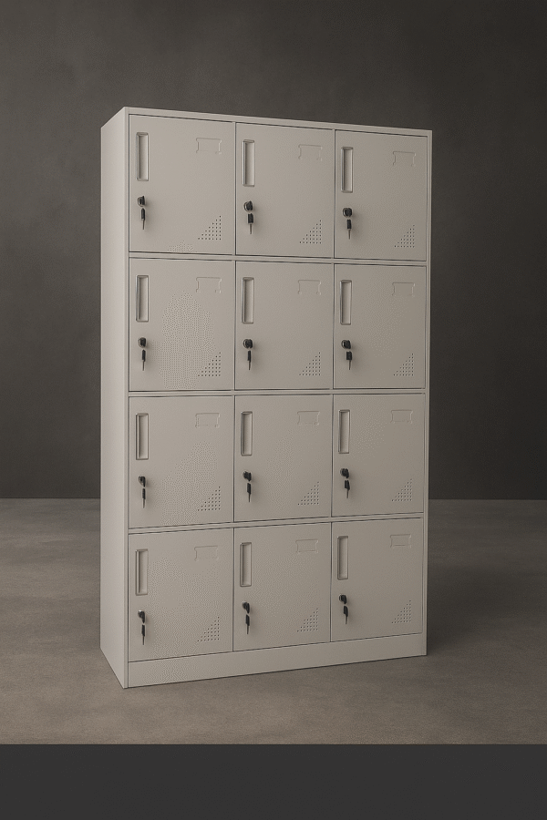 MetroSteel 12-Door Metal Locker Cabinet – Grey