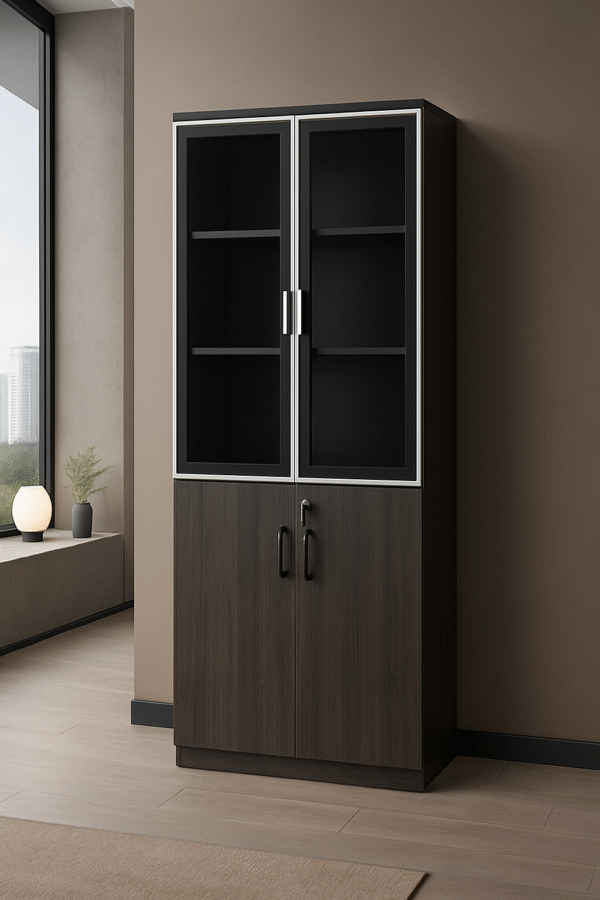 Glass & Wood 2-Door Office Storage Cabinet - Image 2