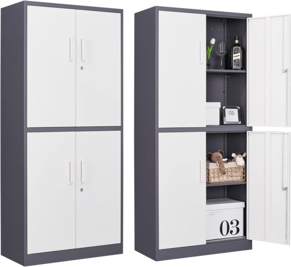 Modern 4-Door Office Storage Cabinet – White & Grey Finish with Locks - Image 2