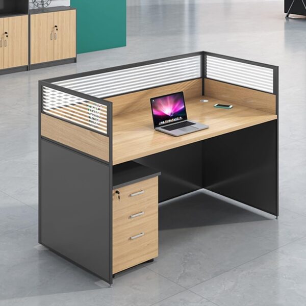 1.2m Single Modular Office Workstation with Privacy Panel & 3-Drawer Storage – Wood & Grey Finish - Image 2