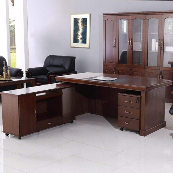 1.8m Executive Mahogany Office Desk – Curved Front with Leather Panel Detail - Image 2