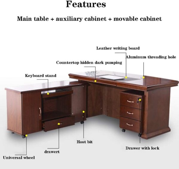 1.8m Executive Mahogany Office Desk – Curved Front with Leather Panel Detail - Image 4