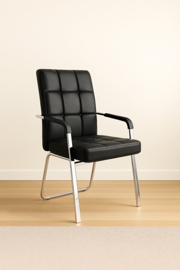 Modern Black Leather Visitor Chair – Chrome Frame with Padded Comfort