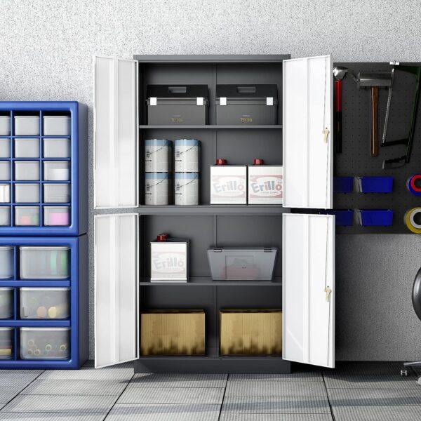 Modern 4-Door Office Storage Cabinet – White & Grey Finish with Locks - Image 4