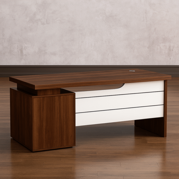 1.2M Executive Office Desk – Walnut Finish with White Accent Panel - Image 2