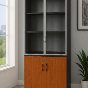 Glass Wooden Office Display Cabinet with Lower Storage