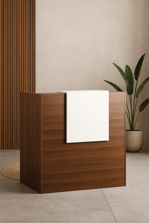 Modern Reception Desk – 1.4M Walnut Finish
