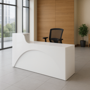 Contemporary White Reception Desk – Curved Front Design