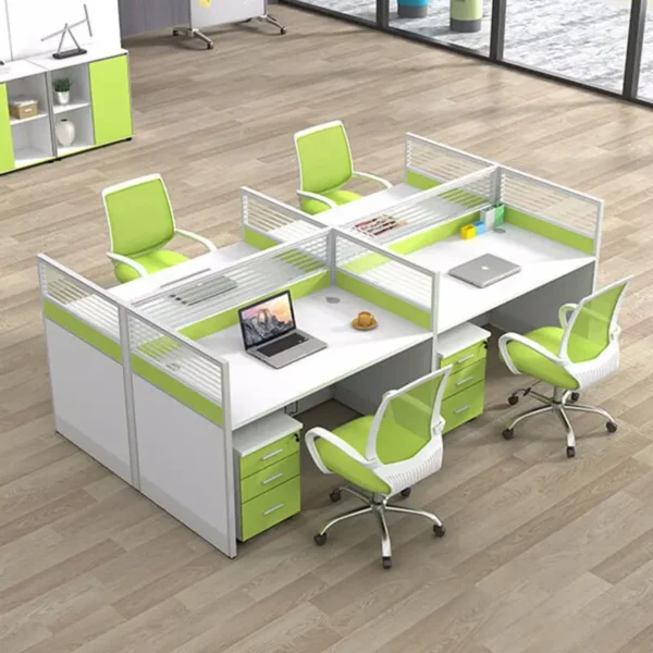 4-Way Modular Workstation – White & Green with Drawers and Dividers - Image 2