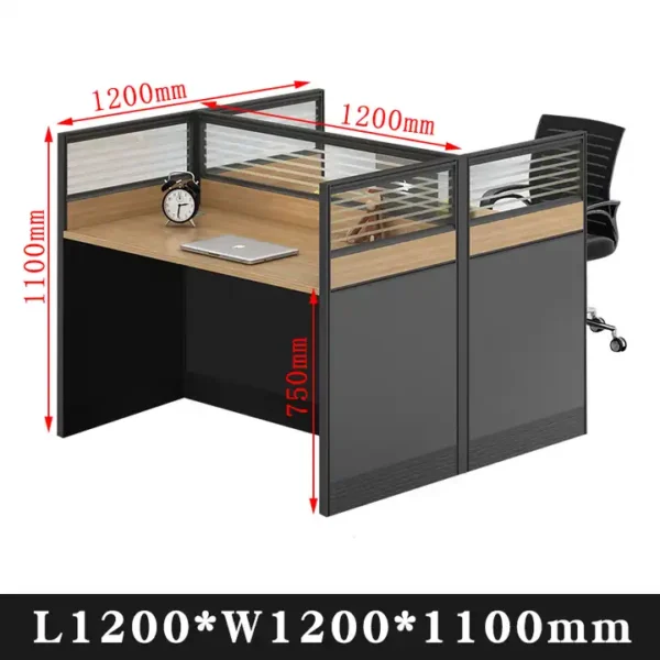 2-Way Modular Office Workstation – Sleek Black & Oak with Frosted Panels - Image 3