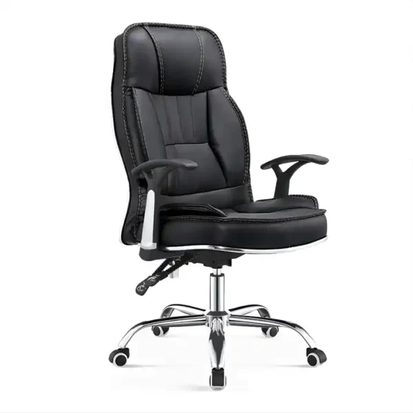 High-Back Executive Office Chair – Black Leather with Chrome Base - Image 4