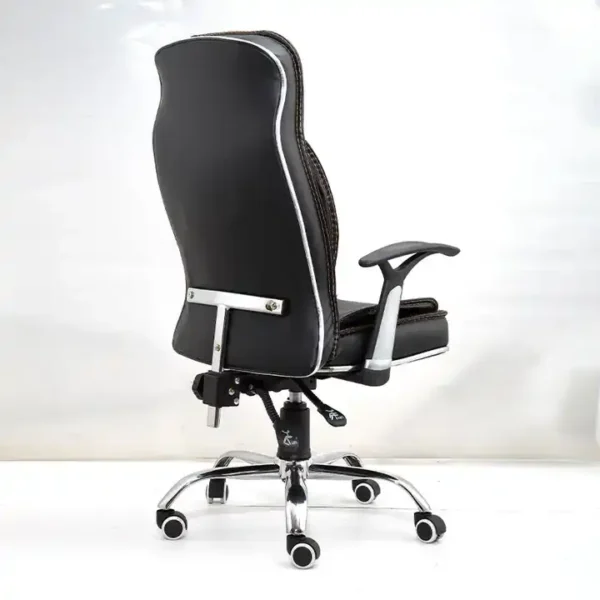 High-Back Executive Office Chair – Black Leather with Chrome Base - Image 3