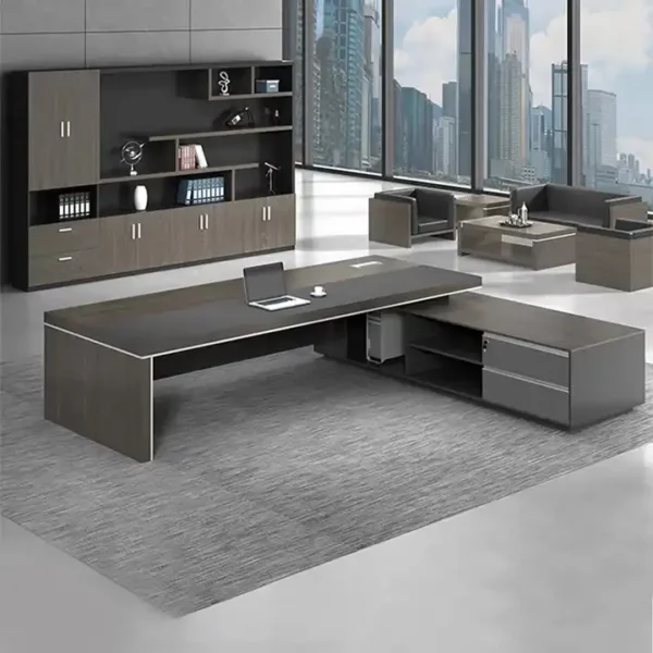 1.8m Executive Office Desk – Modern Minimalist Design in Black & Dark Wood - Image 3