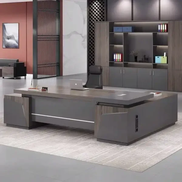 1.8m Executive Office Desk – Modern Minimalist Design in Black & Dark Wood - Image 4