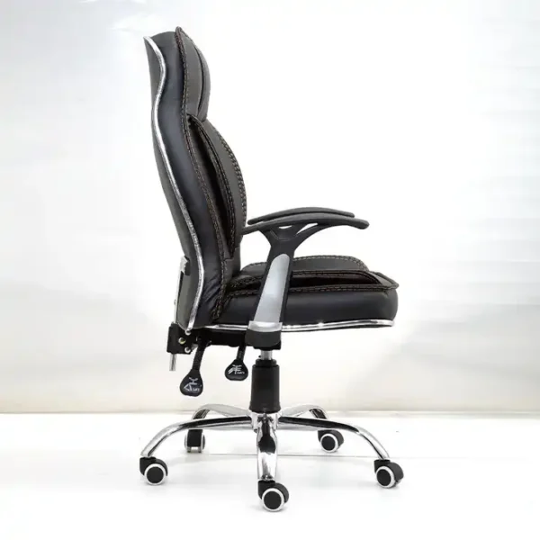 High-Back Executive Office Chair – Black Leather with Chrome Base - Image 2