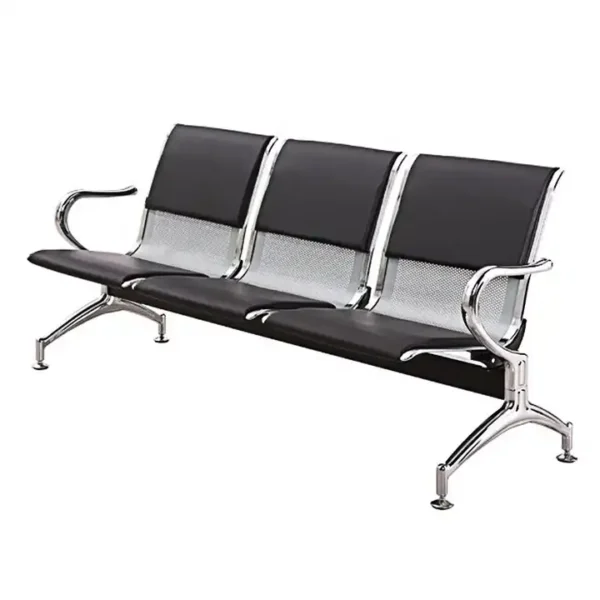 3-Seater Waiting Bench – Blue Cushioned Seats with Chrome Frame - Image 3
