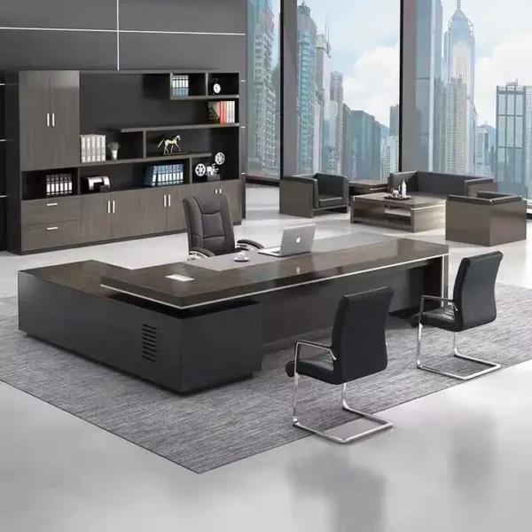 1.8m Executive Office Desk – Modern Minimalist Design in Black & Dark Wood - Image 2