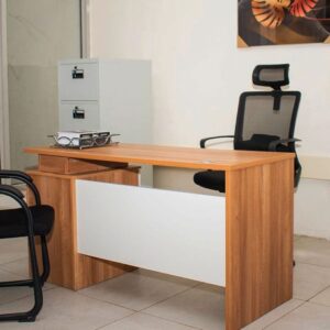 Modern Executive Office Desk – Light Oak with White Modesty Panel (1.2m) - Image 3