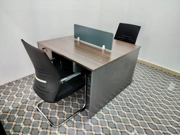 1.2m Dual Workstation Desk with Lockable Storage & Frosted Glass Divider – Walnut & Charcoal Finish - Image 2