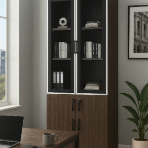 Glass & Wood 2-Door Office Storage Cabinet