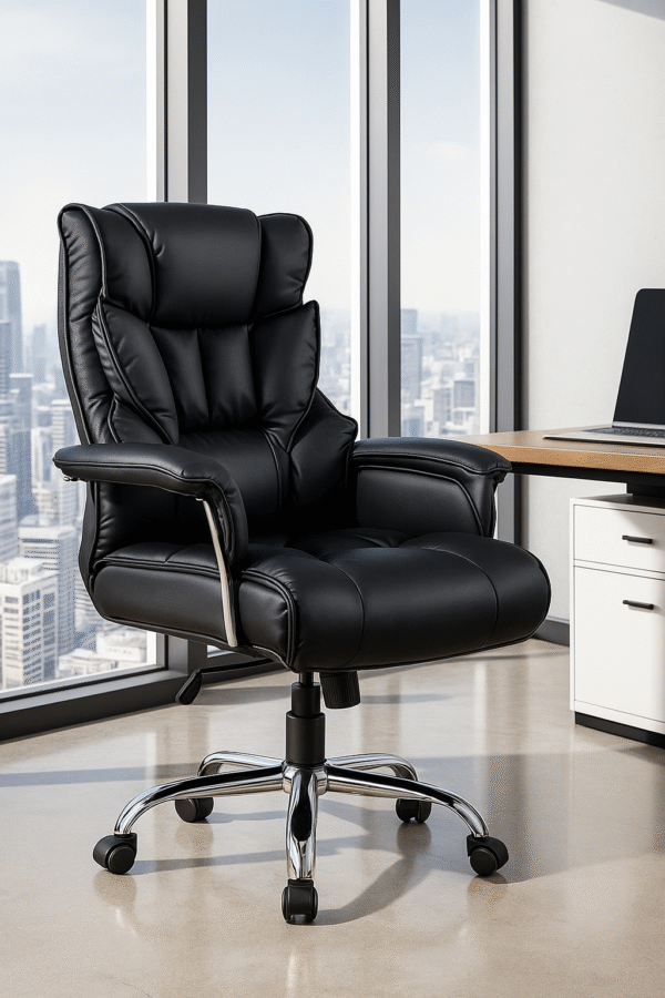Executive Plush Leather Office Chair – Winged High-Back Design