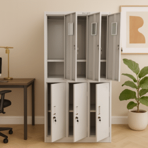 6-Door Metal Locker with Hanger, Mirror & Partition