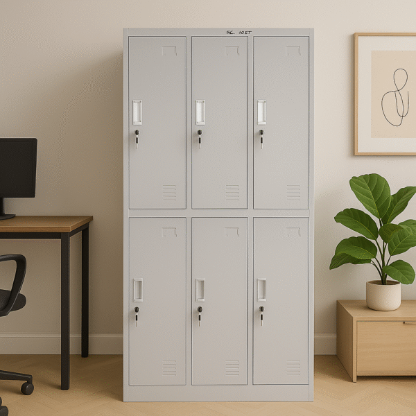 6-Door Metal Locker with Hanger, Mirror & Partition - Image 2