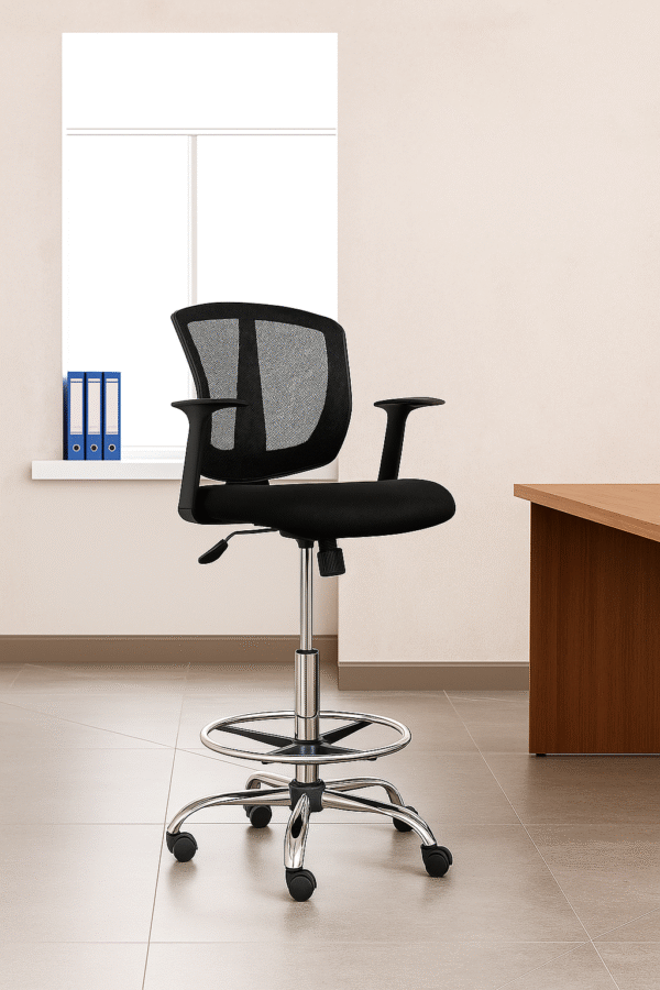 Ergonomic Mesh Drafting Chair with Foot Ring – Black