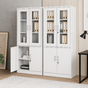 Modern White Steel Filing Cabinets with Glass Doors
