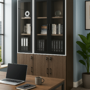 Wooden & Glass Display Cabinet – Elegant Storage for Modern Offices