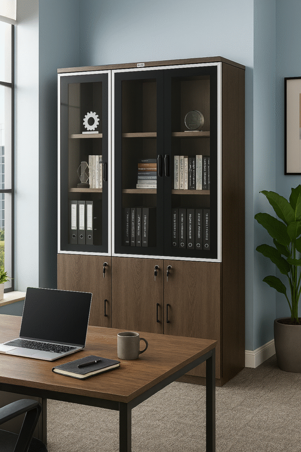 Wooden & Glass Display Cabinet – Elegant Storage for Modern Offices