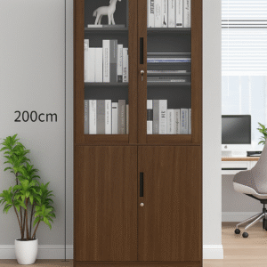 Tall Wooden Office Cabinet – 2 Glass Doors + 2 Wooden Doors (80x32x200cm)