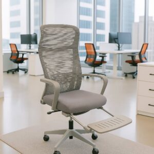 Ergonomic High Back Mesh Office Chair with Footrest – Grey
