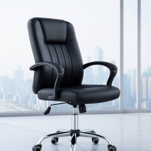 High Back Executive Office Chair – Black Leatherette with Chrome Base