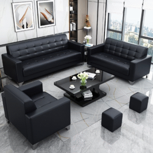 6 seater Leather executive sofa - Black